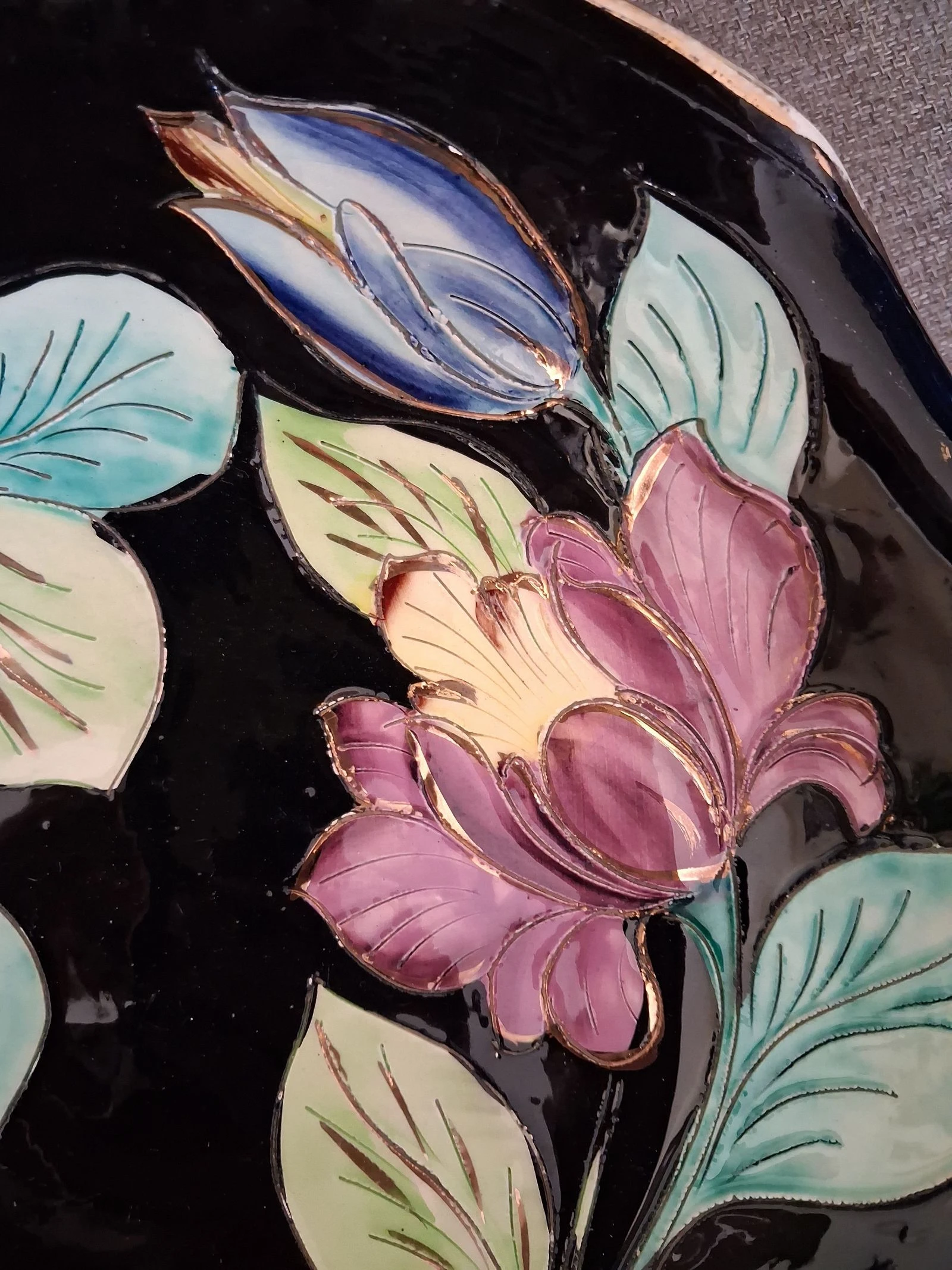 ​✨ Plat / Coupe Vallauris Vintage Années 50/60 – Céramique Décor Floral & Or Fine – photo 6
